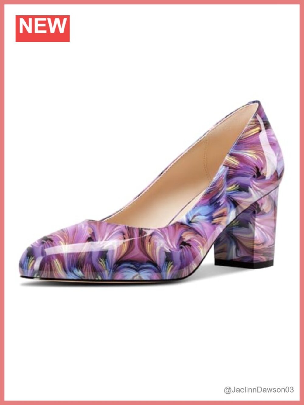 Women's Pumps Mid Chunky Block Heel Round Toe Slip-on Faux Leather 2.6 Inch